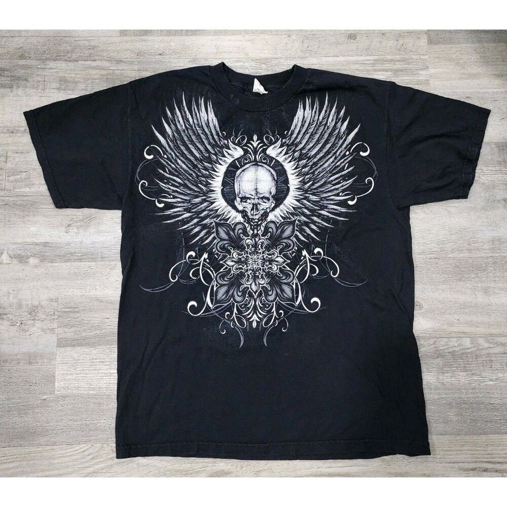 Cyber Grunge Tribal Skull Goth Tshirt Black Size L